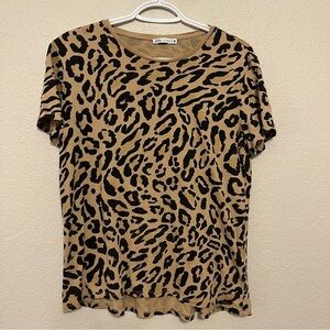 Zara Leopard Print Brown and Black Short Sleeve Top Size Medium